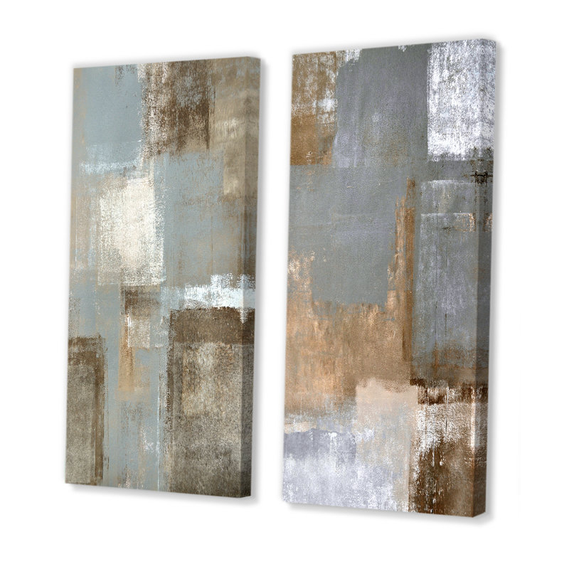«Gray Meets Brown Abstract Art VI», ensemble de 2 peintures sur toiles, Toile tendue, H 20 po x l 24 po x P 1 po