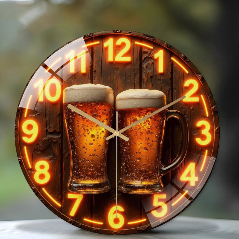 Horloge murale rétro en verre rétro avec néons lumineux - horloge murale moderne en verre 12 po