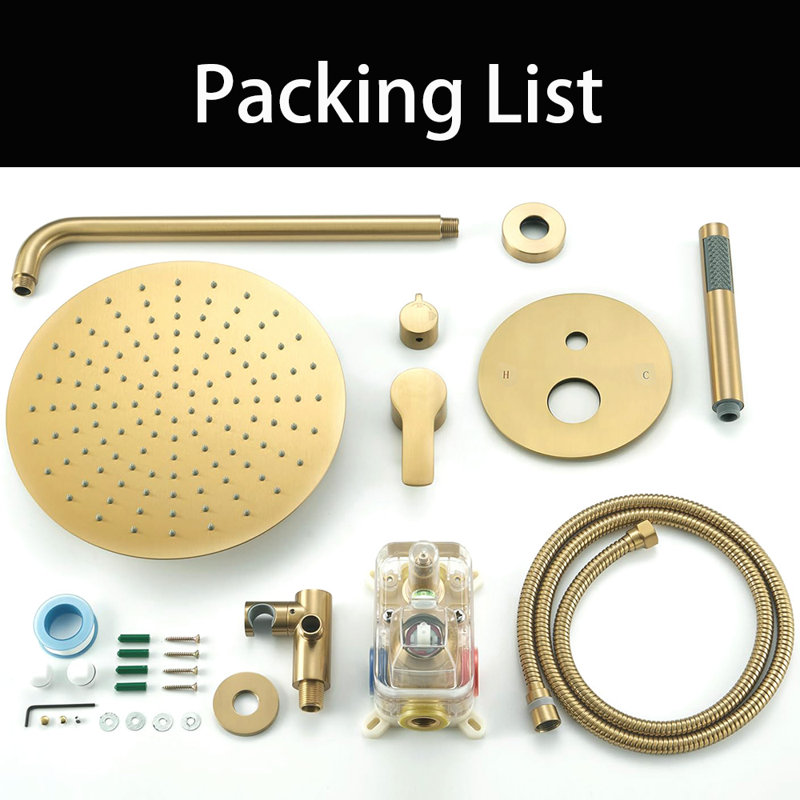 Wall Mounted Shower Faucet Set， 12 Inches Rain Shower Head And Handheld, Shower Trim Kit Contain Pressure Balance Valve