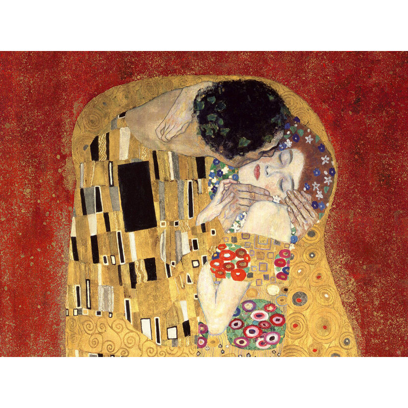 The Kiss (Detail) by Gustav Klimt - Wrapped Canvas Painting, 60cm H x 80cm W x 4cm D, Red/Mustard/Peach Puff