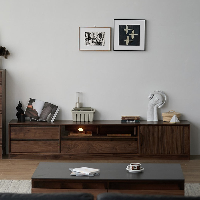 Rustic TV Stand Solid Wood Storage, Dark Walnut