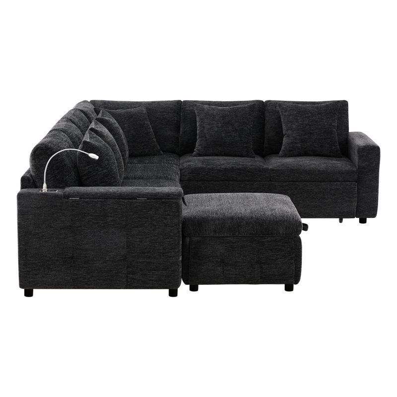 Lit modulaire coulissant 117 * 90 po avec 6 sièges, panneau de table rabattable, lampe de lecture pivotante et porte-gobelet de type C, combiné et à oreiller, deux ports de charge, chenille