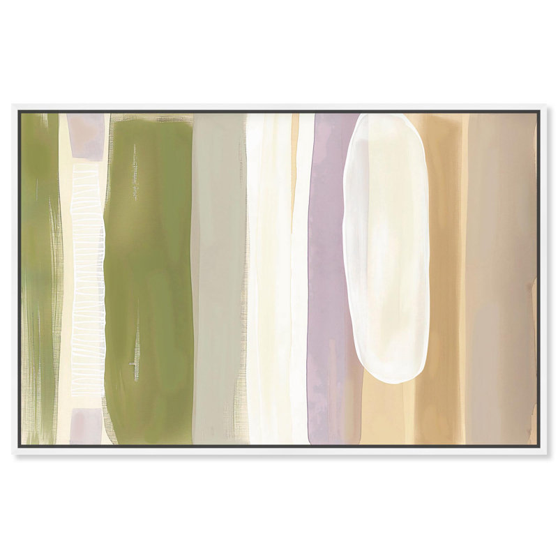 «Verdant Hush», toile abstraite par Art Remedy, H 31 po x l 46 po x P 1,8 po, Cadre flottant blanc
