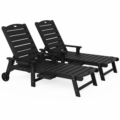 Adjustable HIPS Waterproof Pool Lounge Chair Wheels Lounge Chaise Set Outdoor Swimming Reclining Outdoor Chaise Lounge With Cup Holder Set Of Two