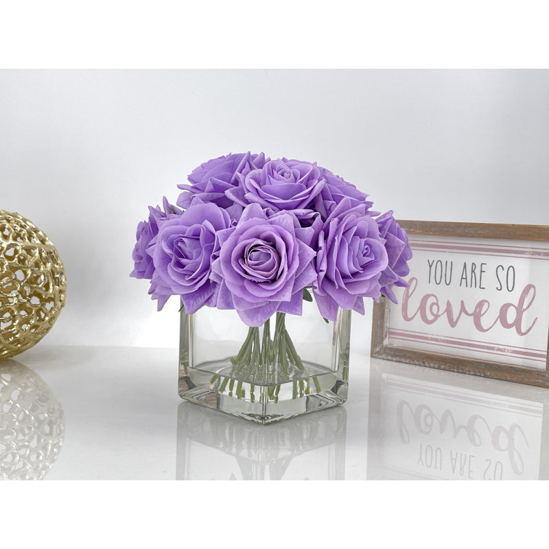 Centre de table artificiel Real Touch Rose, Mauve
