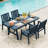 Outdoor Dining Table for 4-6, HDPE All-Weather Rectangular Patio Table with Umbrella Hole & Triangular Legs, 66.9" Long Waterproof Garden Dining Table for Backyard, Deck, Navy Blue-473818327