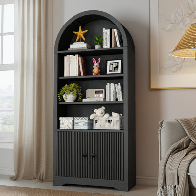 70.08" Tall Arched Bookcase With Cabinet
