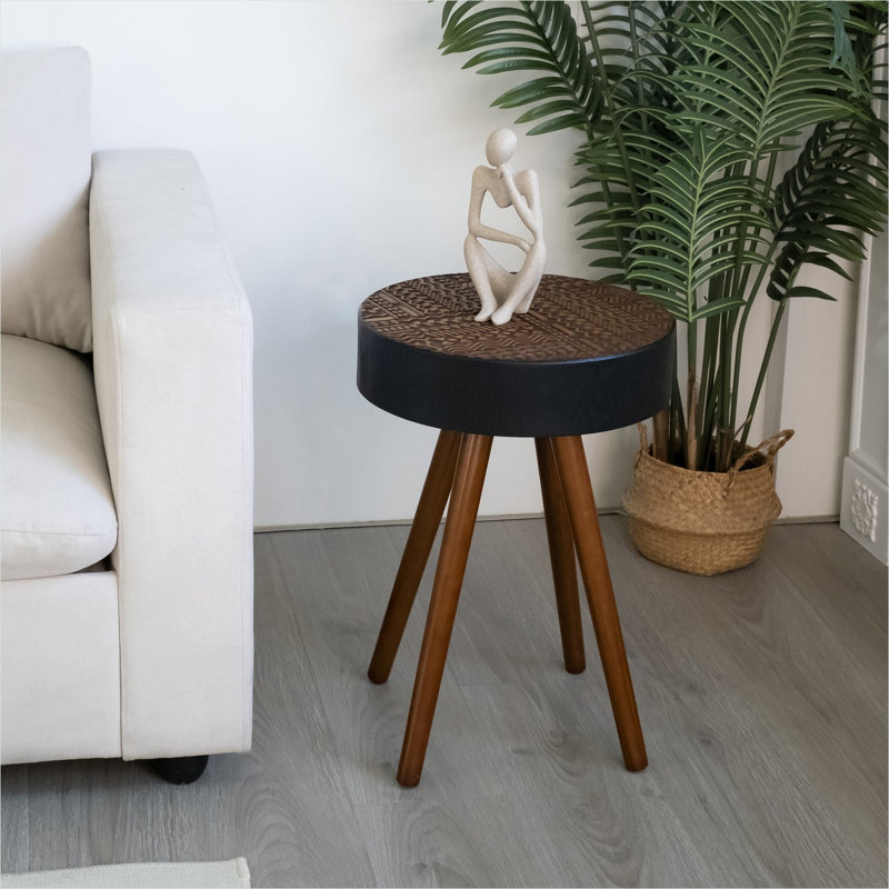 Table basse ronde en noir et brun foncé, table basse compacte de 15,7 pouces pour le salon et les petits espaces