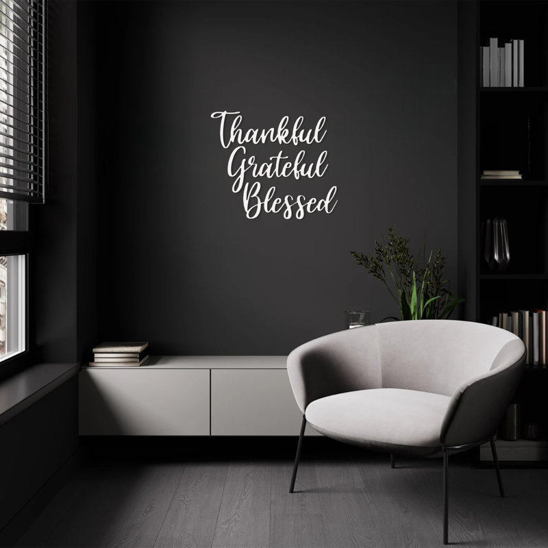 «Thankful Grateful Blesses», art mural, 4" H x 12" W x 1" D, White