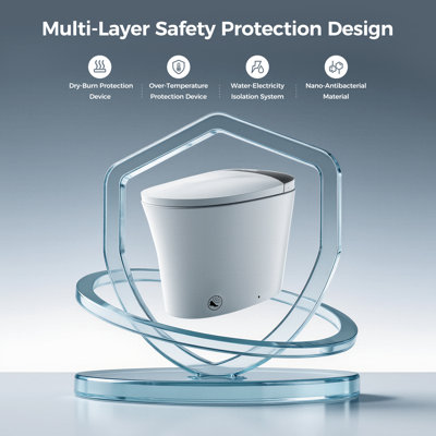 Rizzon 17.3" ADA Comfort Height Smart Bidet Toilet with Foam Shield, Radar Sensing&Foot-Activated Lid, MaP 1000g Rated Powerful Flush,Soft-closing Heat Seat,Warm Wash/dryer,Remote Control