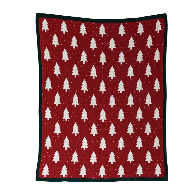 Redwood Grove Cotton Knit Throw Blanket, Red/White