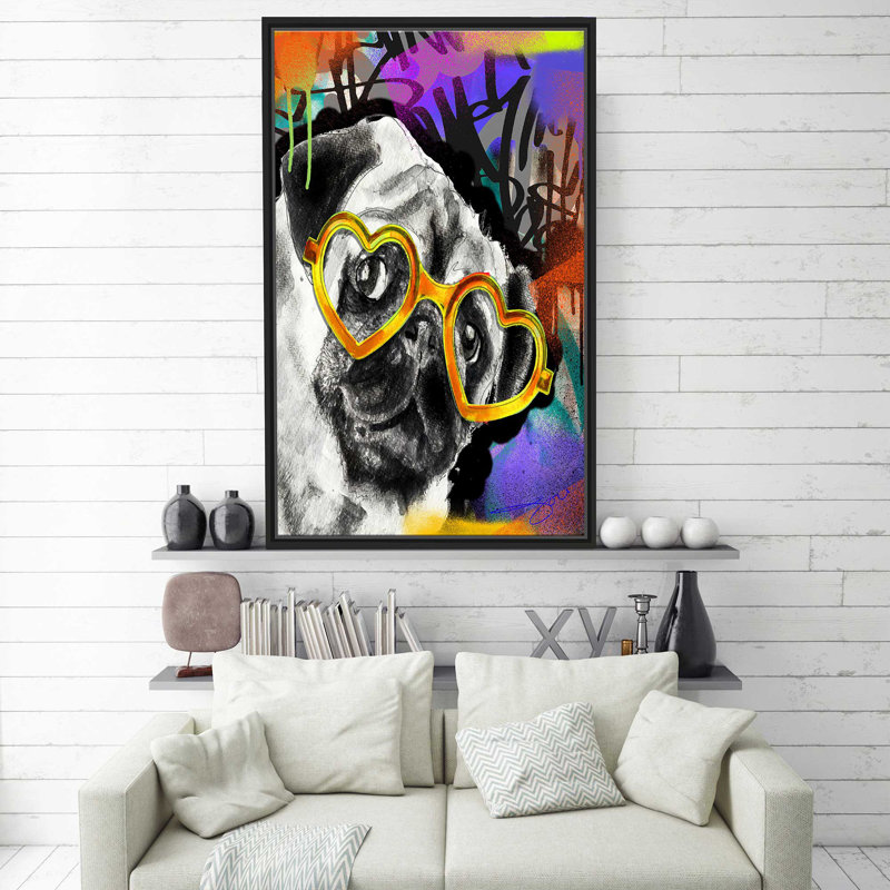 " Pug (Vertical) " by By Jodi, Black Floater Frame, 63.5" H x 39.5" W x 2" D