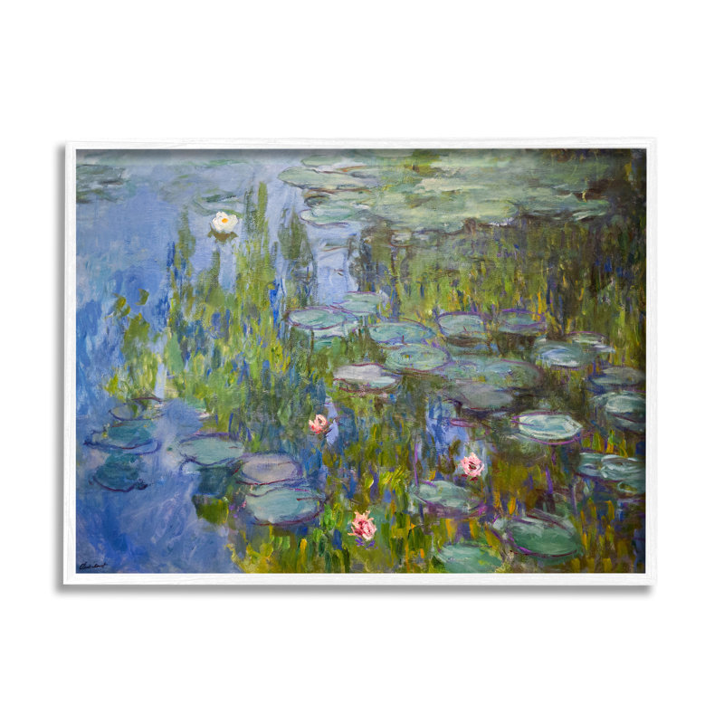 «Monet Impressionist Lilly Pad Pond» par Claude Monet - reproduction d'art, Cadre blanc, H 14 po x l 11 po x P 1,5 po