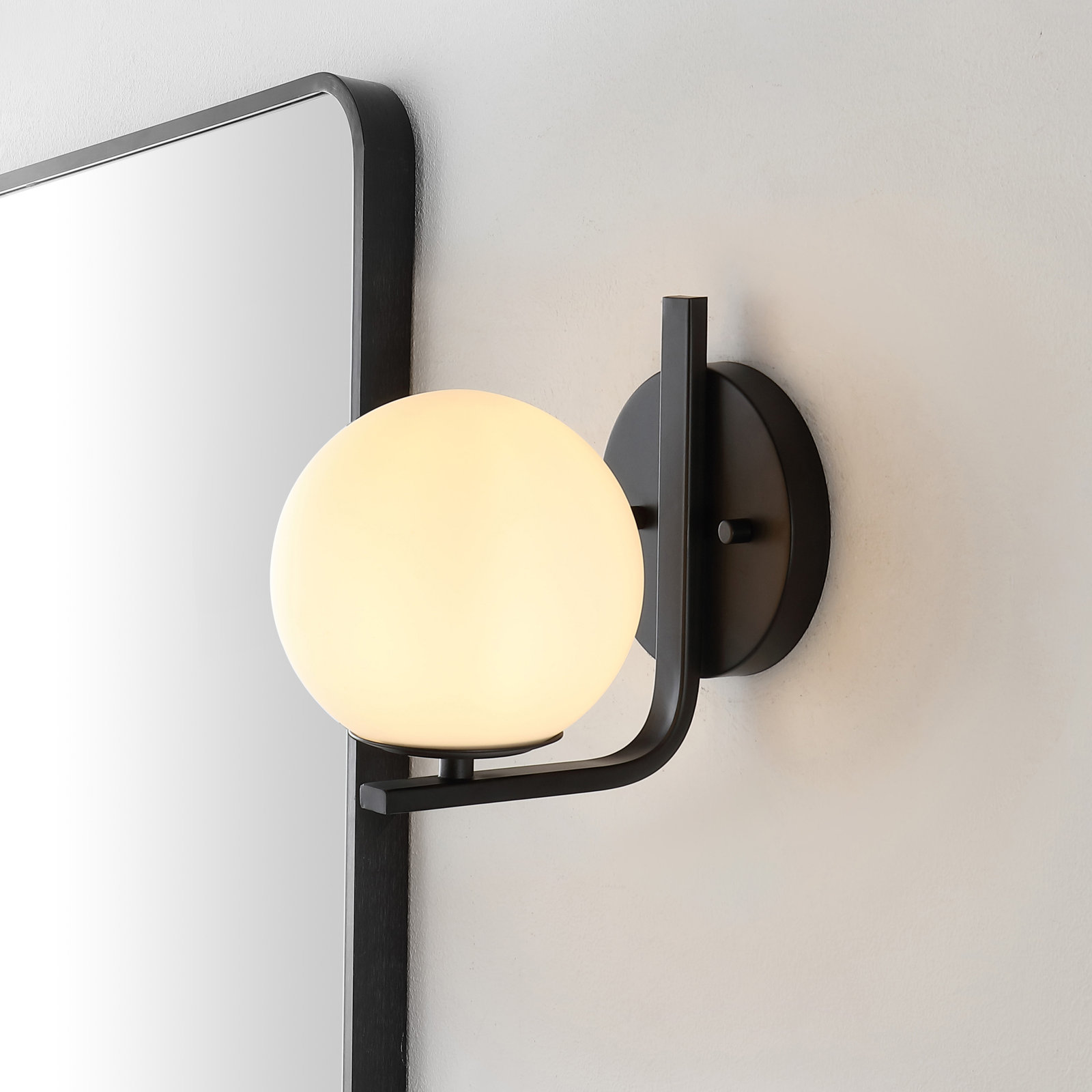 Brose Single Light Glass Dimmable Armed Sconce, Black