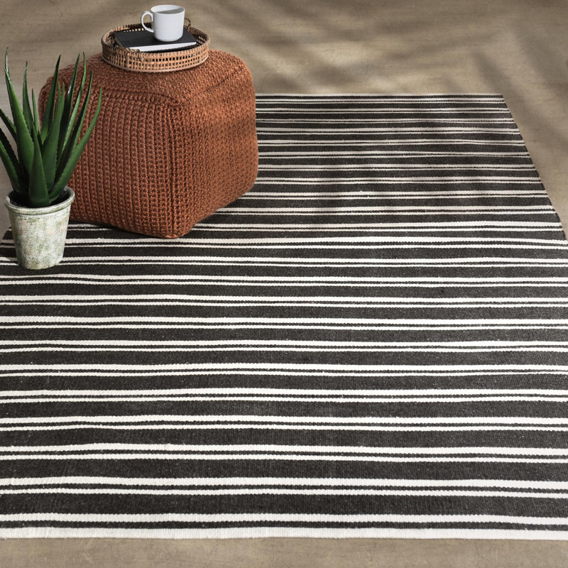 Palma 2x3 Hand Woven Performance Stripe Charcoal Fabric Rug, Rectangle 8' x 10'