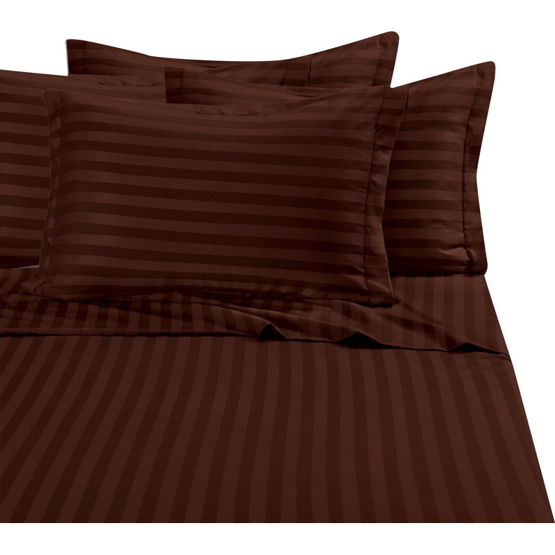 Elegant Comfort 6-Piece Damask Stripe Bed Sheet Set, 1500 Thread Count Microfiber, Wrinkle-Resistant, Brown, California King