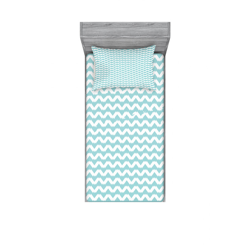 Microfiber Chevron Sheet Set, Twin Sheet Set with Fitted Sheet, Light Blue/White Chevron