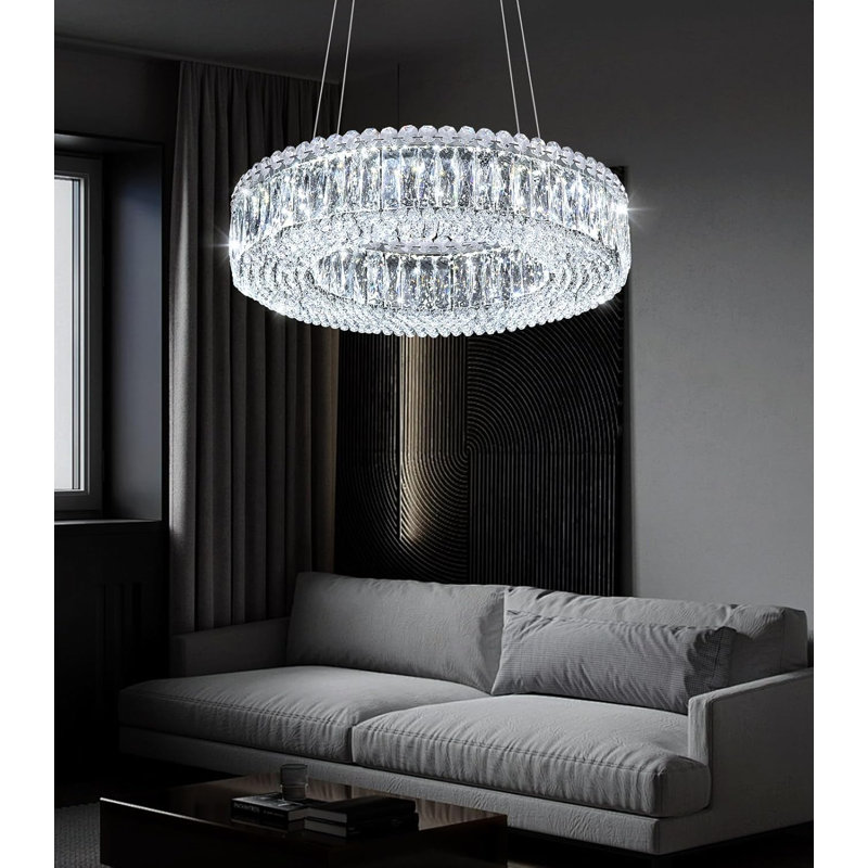 Modern Dimmable Led Crystal Chandelier, Silver