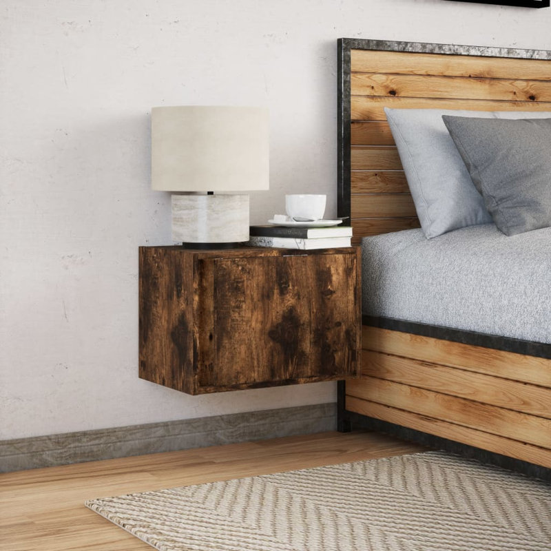 Daryana 50cm W Manufactured Wood Bedside Table, Smoked Oak