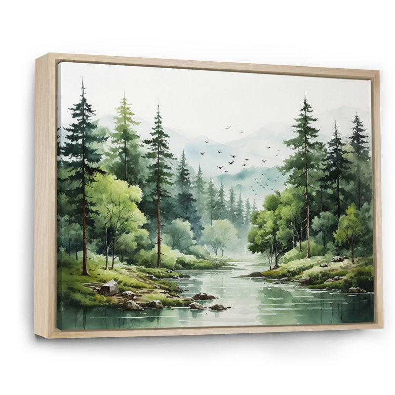 Tranquil Forêts, paysage I, art mural forêt pour le salon, H 24 po x l 32 po x P 1 po, Cadre flottant érable