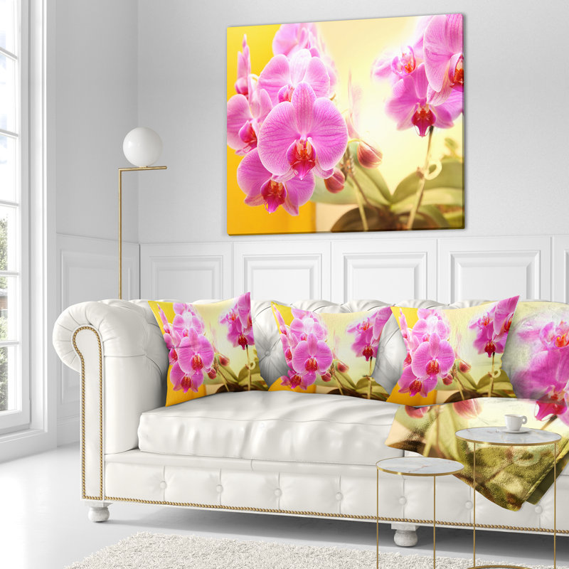 Fleurs d'orchidées mauves en fleurs - coussin à imprimé floral, 16 po x 1 po, Coussin décoratif