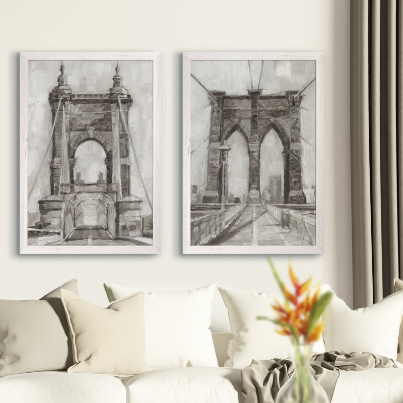 «Bridge Crossing I», ensemble de 2 reproductions d'art encadrées, H 20 po x l 16 po x P 1,25 po, Pas de tapis