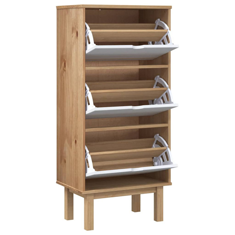 6 Pair Solid Wood Shoe Storage Cabinet, Brown/White