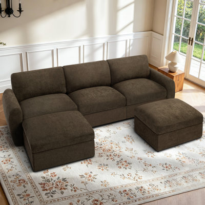Canapé de 118 po avec 3 sièges et 2 repose-pieds mobiles en chenille 118 po