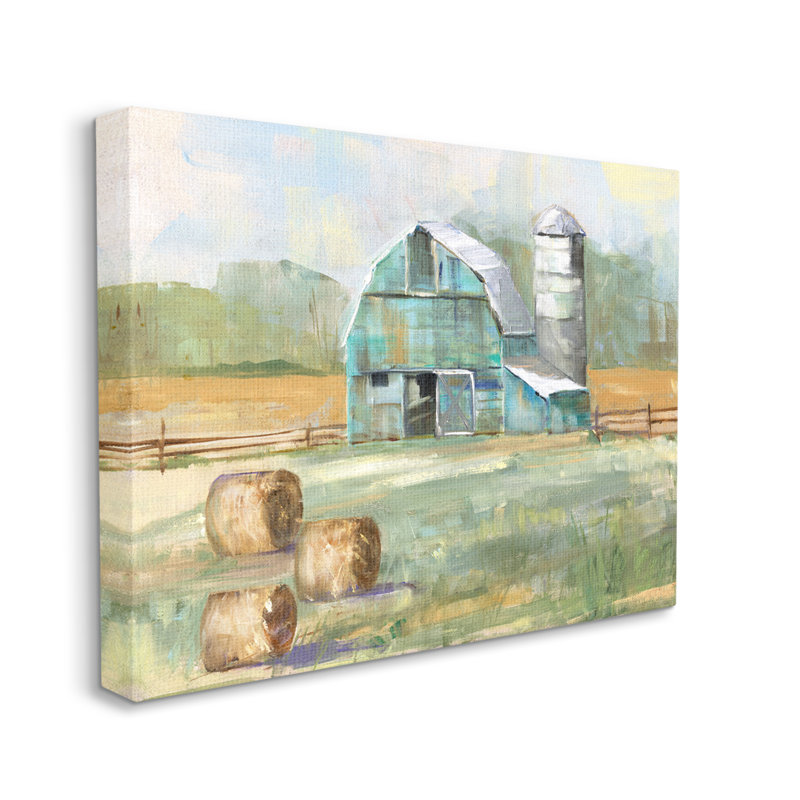 «Contemporary Farm Farm Barn Bails Empty Field» par Sally Swatland, impression sur toile tendue, H 16 po x l 20 po