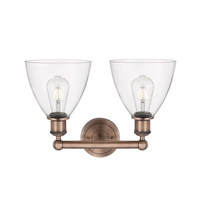Éclairage pour meuble-lavabo en verre 2 lumières 16,5 pouces Alorah, Transparent, Cuivre antique