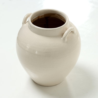 Approx. 9" H Off White Ceramic Vase with Two Handles