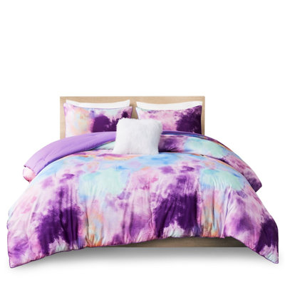 Queen Comforter With Tie Dye Design, Microfiber Fabric, Filling, Piped Edges, Watercolor For Full/Queen Bed, Soft Edge Borders, Filling