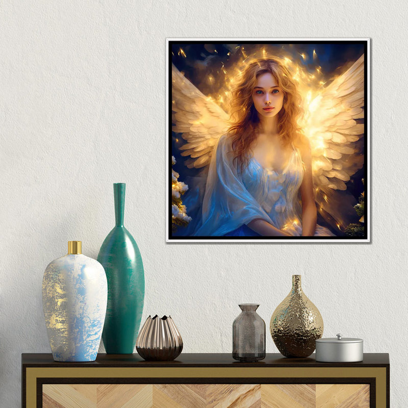 Advent Angel - Wall Art Print - Framed Canvas, 18" H x 18" W, Floater Framed without Mat, White