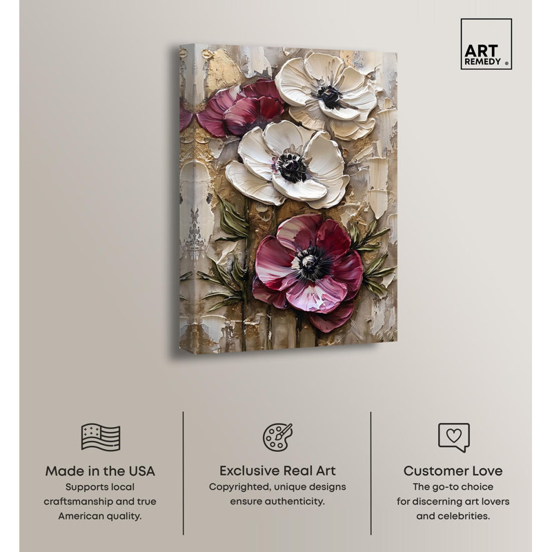 Large Beige and Red Floral Canvas Art