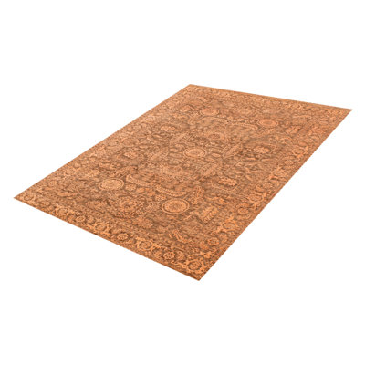Tapis brun foncé noué à la main de conception unique 6 pi 3 po x 8 pi 10 po One Of Kind