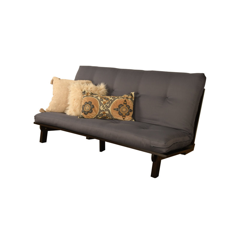Higden Full / Double 75'' Upholstered Futon And Mattress, Grey Twill Polyester