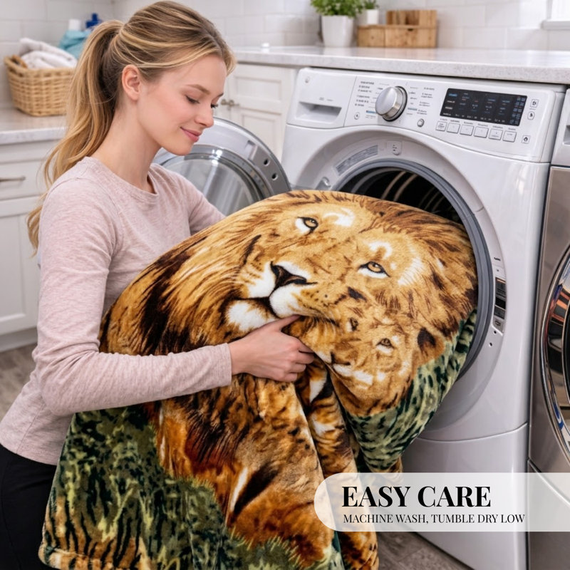Grande couverture sherpa super pelucheuse, douce et confortable, Imprimé lion