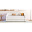Lit simple TG, lit de jour, beige, tissu d'ameublement, ceinture à DEL, 2 tiroirs, lattes, lin revêtu à usage constant, sans sommier, petite chambre