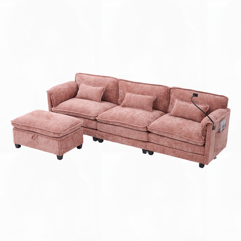 Canapé moderne en L en chenille moderne, Rose