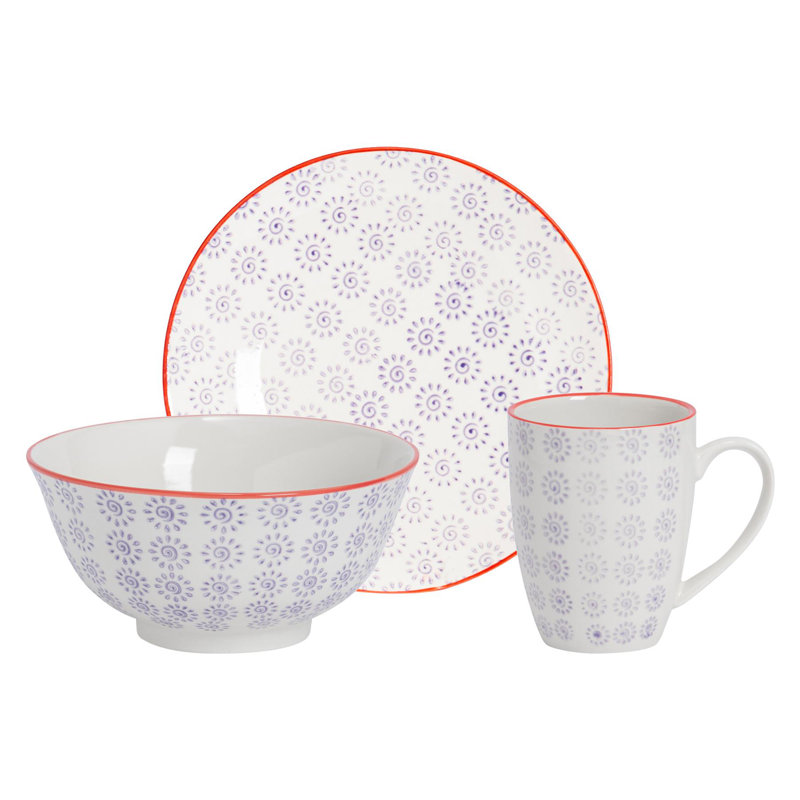 Hand-Printed Crockery Set - Purple - 18pc