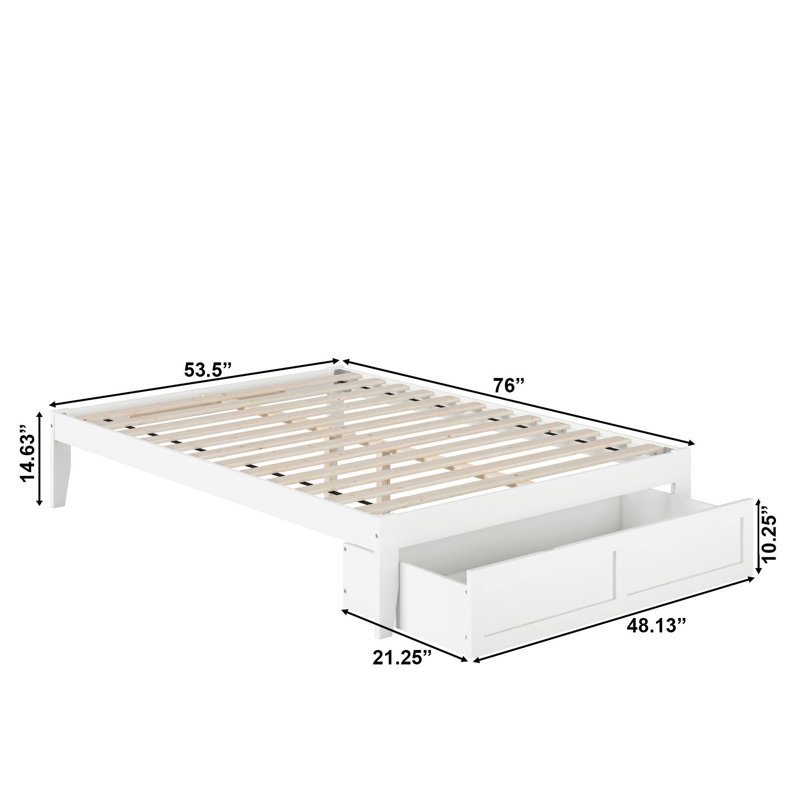 Lit plateforme avec rangement en bois massif Aayanna, Complète, Blanc