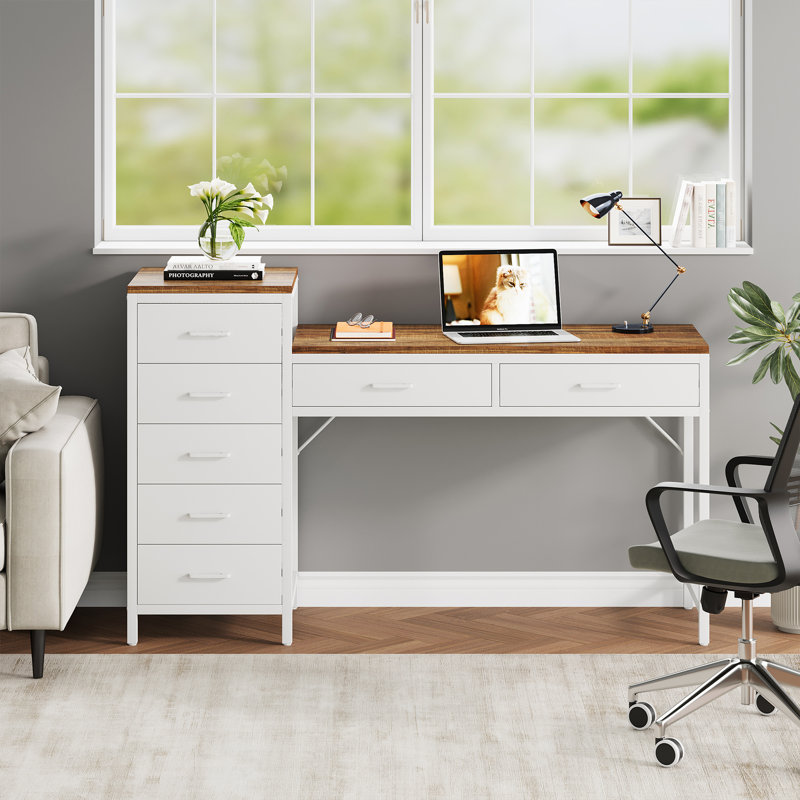 Bureau de coiffeuse réversible avec tiroirs et bureau de maquillage Kavayah, Brun