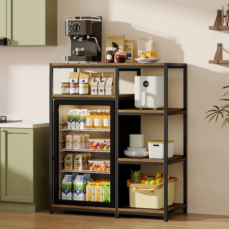 Support pour mini-réfrigérateur de 104 cm avec étagères réglables, support pour four à micro-ondes à 4 niveaux, tablette de cuisine, brun rustique