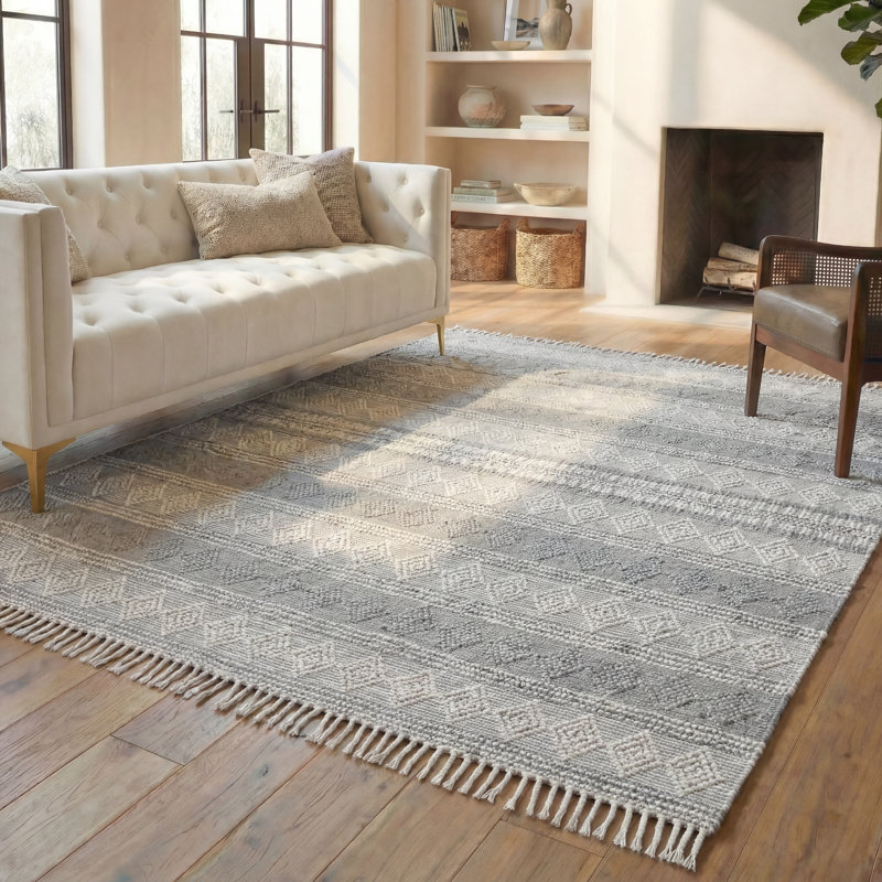 Tapis tissé à la main en viscose / laine en argent / gris Natura, Rectangle 8 pi x 10 pi
