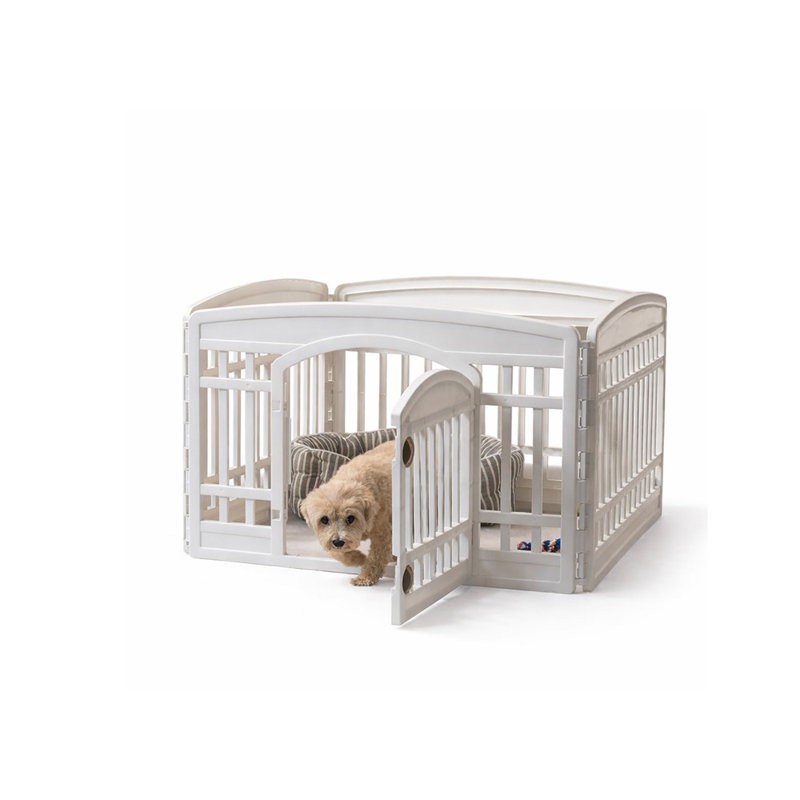 Indoor Dog Playpen, White Finish, Small Breed Size, 4-Panel Foldable Design With Door, Puppy Play Pen And Pet Fence