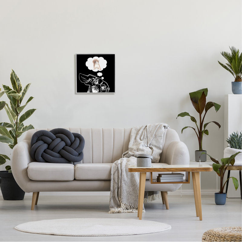 «Funny Dog Dreaming Squirrel Pet» par Patricia Pinto - cadre flottant, impression sur bois, H 17 po x l 17 po x P 1,5 po
