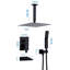 Système de douche moderne à fixation au plafond noir mat avec pomme de douche à haute pression, corps de valve à main, garniture brute et garniture inclus