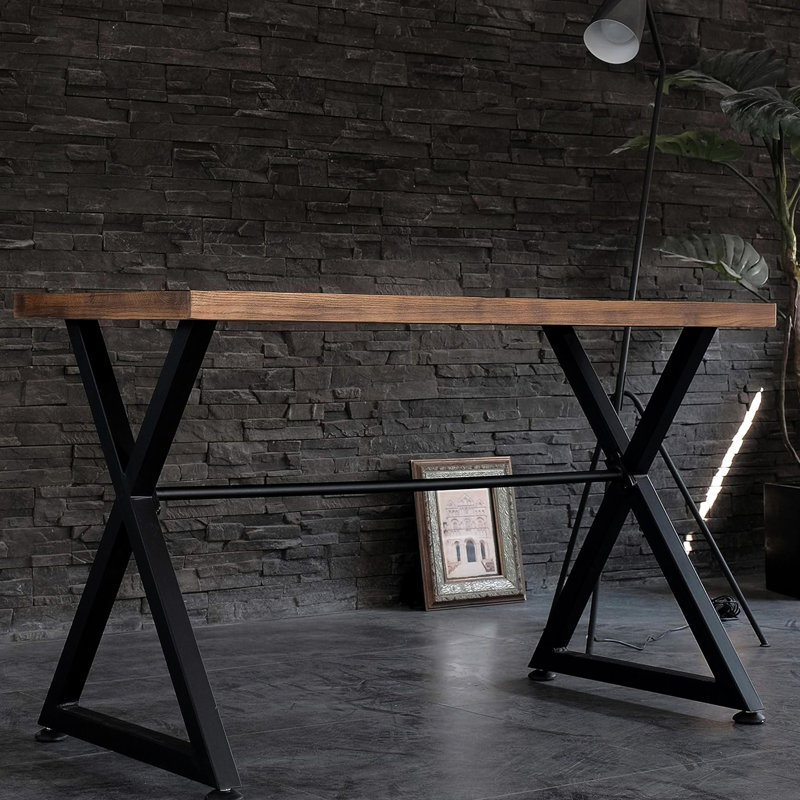 Bureau d'ordinateur de conception industrielle contemporaine avec structure en bois naturel et en métal pour le couloir ou l'espace de vie principal, H 29 po x l 48,65 po x P 25,5 po, décoration de table durable