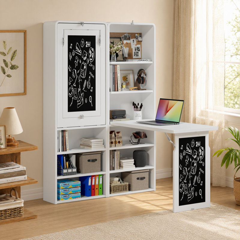 Foldable MDF Writing Desk with Built-In Electrical Outlet, White