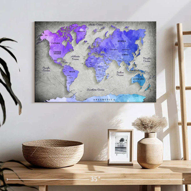 " Hued World Map " by Globetrotter Studio, 16" H x 24" W x 1.25" D